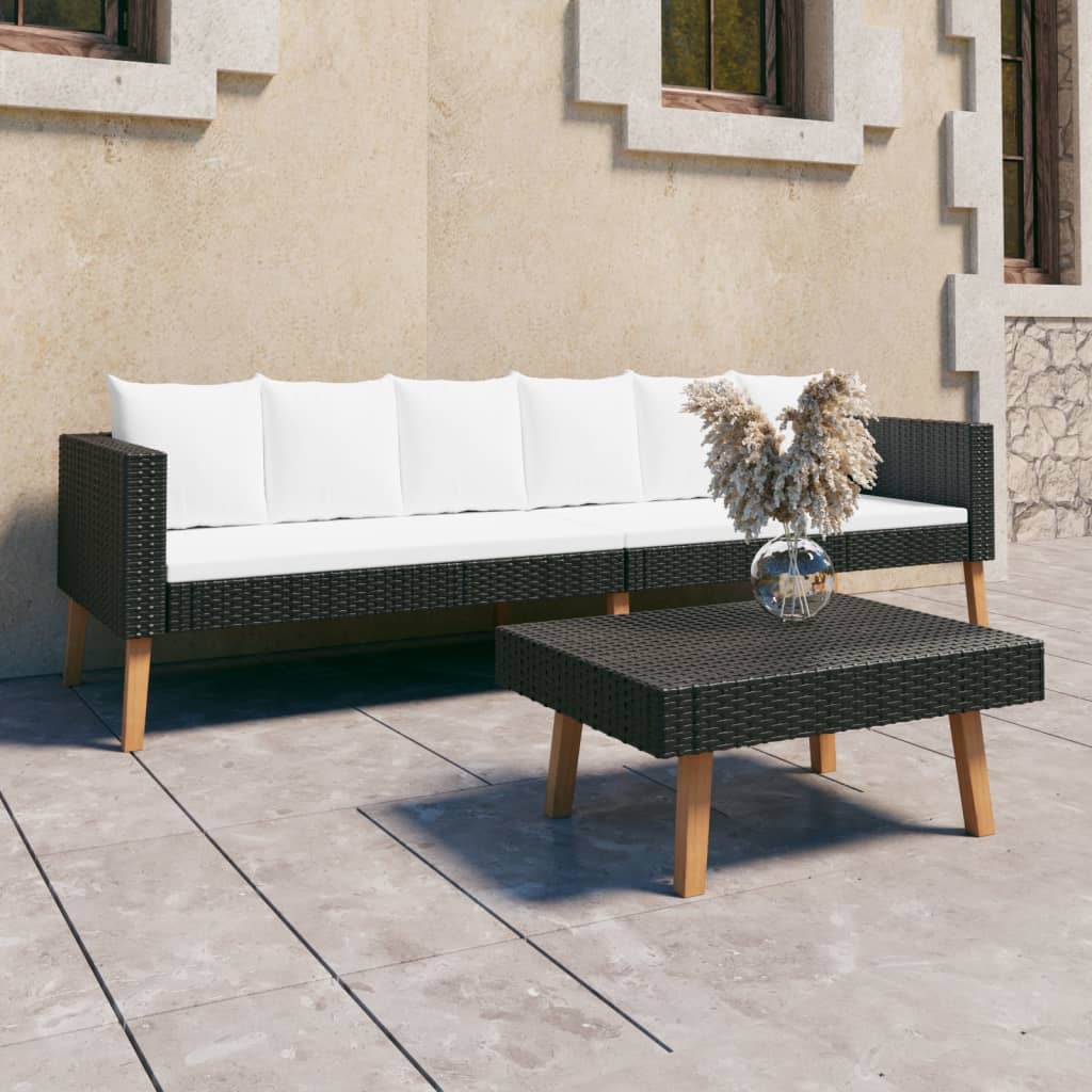 2-delige Loungeset met kussens poly rattan zwart is nu te koop bij PeponiXL, paradijselijk wonen!
