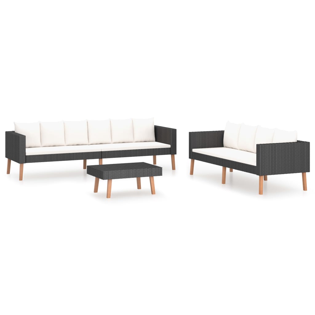 3-delige Loungeset met kussens poly rattan zwart is nu te koop bij PeponiXL, paradijselijk wonen!