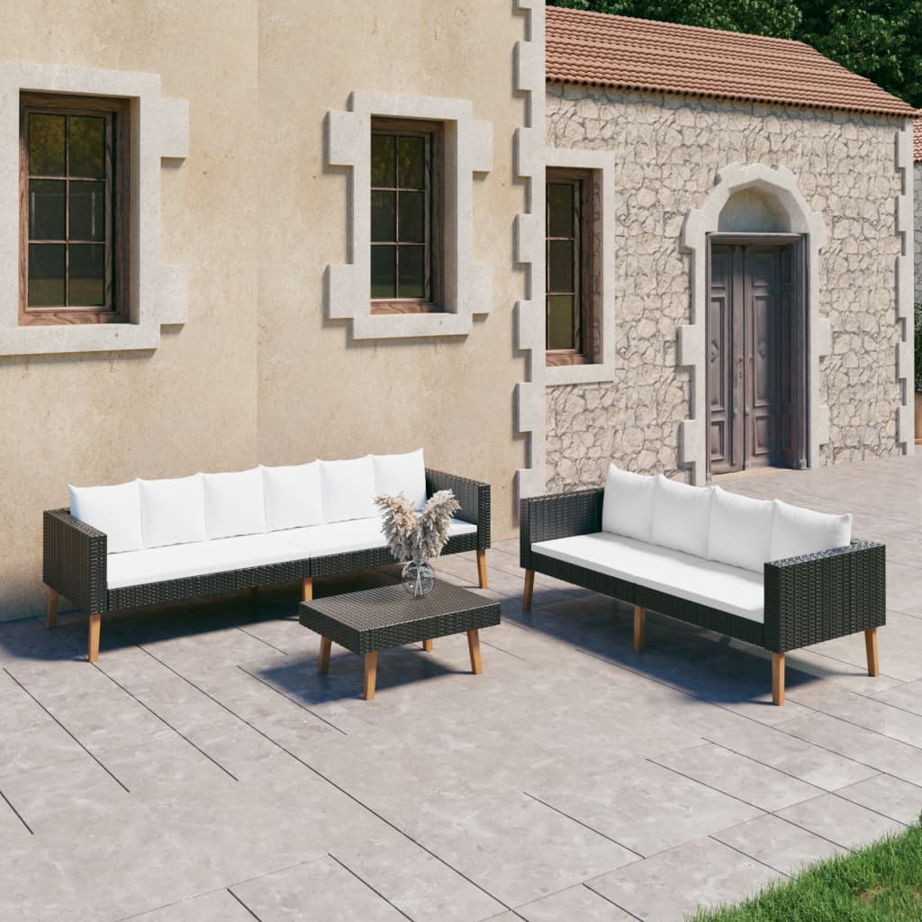 3-delige Loungeset met kussens poly rattan zwart is nu te koop bij PeponiXL, paradijselijk wonen!