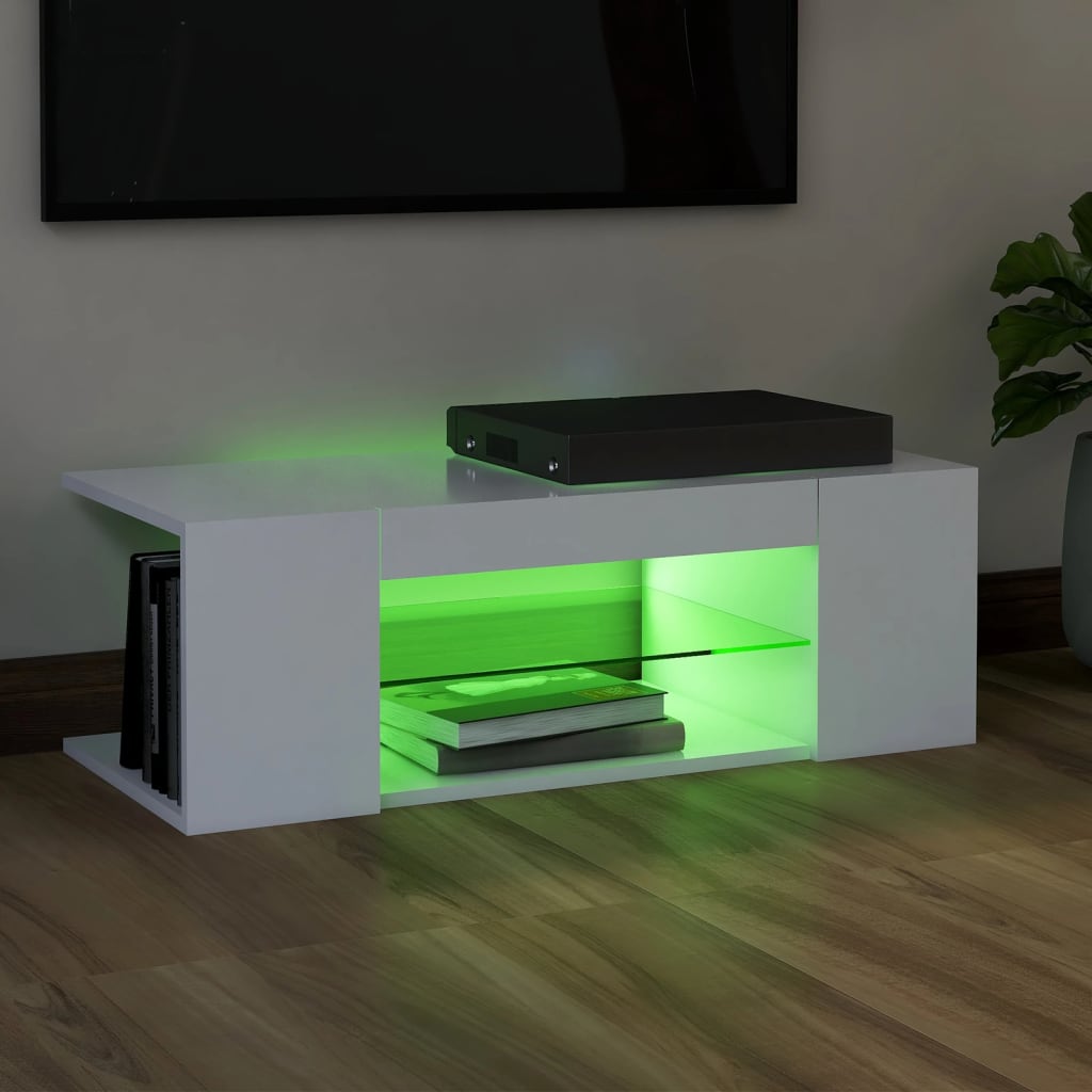 Tv-meubel met LED-verlichting 90x39x30 cm wit is nu te koop bij PeponiXL, paradijselijk wonen!