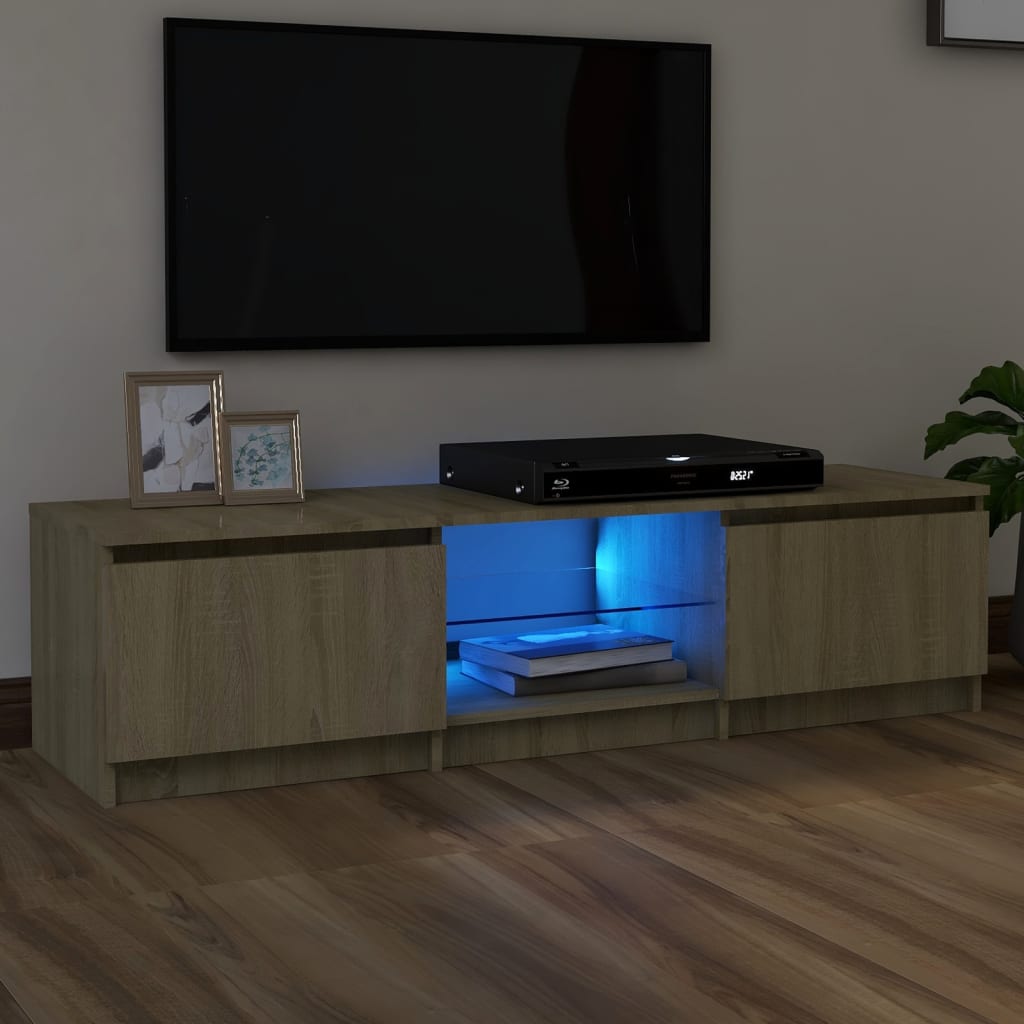 Tv-meubel met LED-verlichting 140x40x36 cm sonoma eikenkleur is nu te koop bij PeponiXL, paradijselijk wonen!