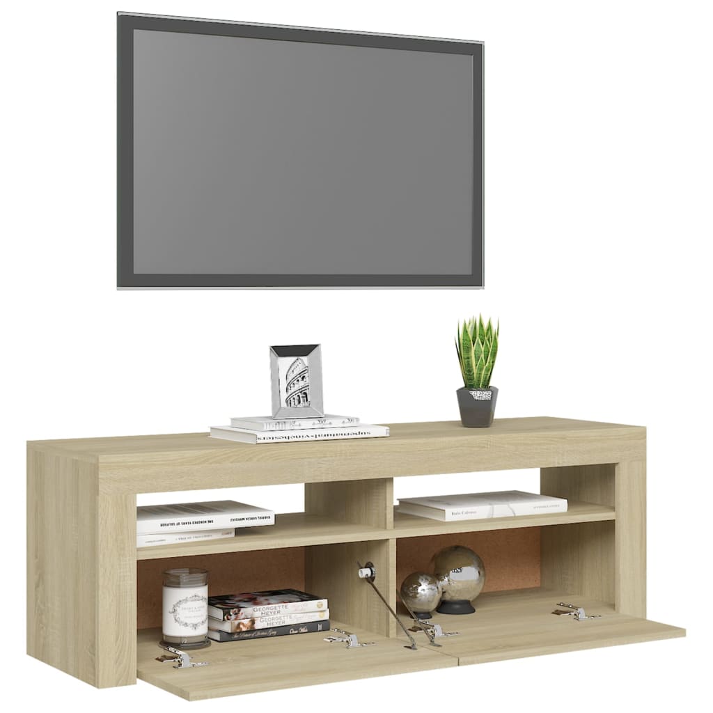 Tv-meubel met LED-verlichting 120x35x40 cm sonoma eikenkleurig is nu te koop bij PeponiXL, paradijselijk wonen!