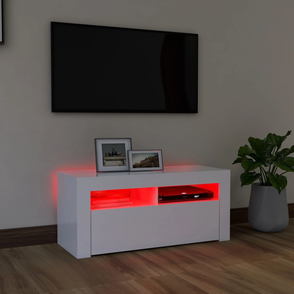Tv-meubel met LED-verlichting 90x35x40 cm wit is nu te koop bij PeponiXL, paradijselijk wonen!