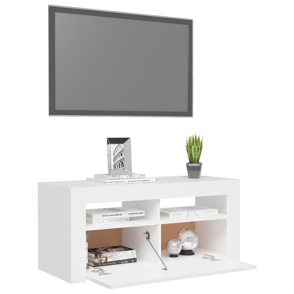 Tv-meubel met LED-verlichting 90x35x40 cm wit is nu te koop bij PeponiXL, paradijselijk wonen!