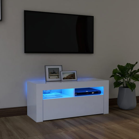 Tv-meubel met LED-verlichting 90x35x40 cm wit is nu te koop bij PeponiXL, paradijselijk wonen!