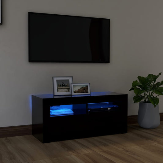 Tv-meubel met LED-verlichting 90x35x40 cm zwart is nu te koop bij PeponiXL, paradijselijk wonen!