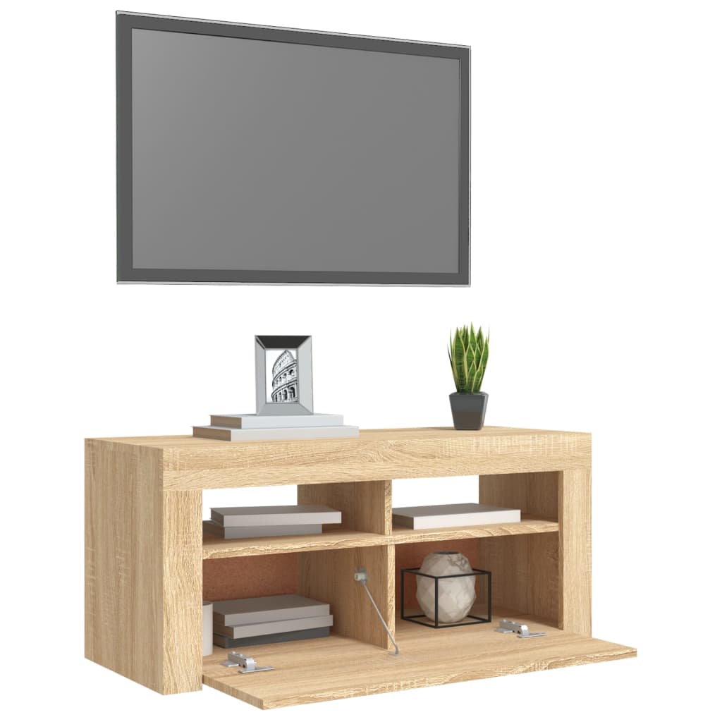 Tv-meubel met LED-verlichting 90x35x40 cm sonoma eikenkleurig is nu te koop bij PeponiXL, paradijselijk wonen!