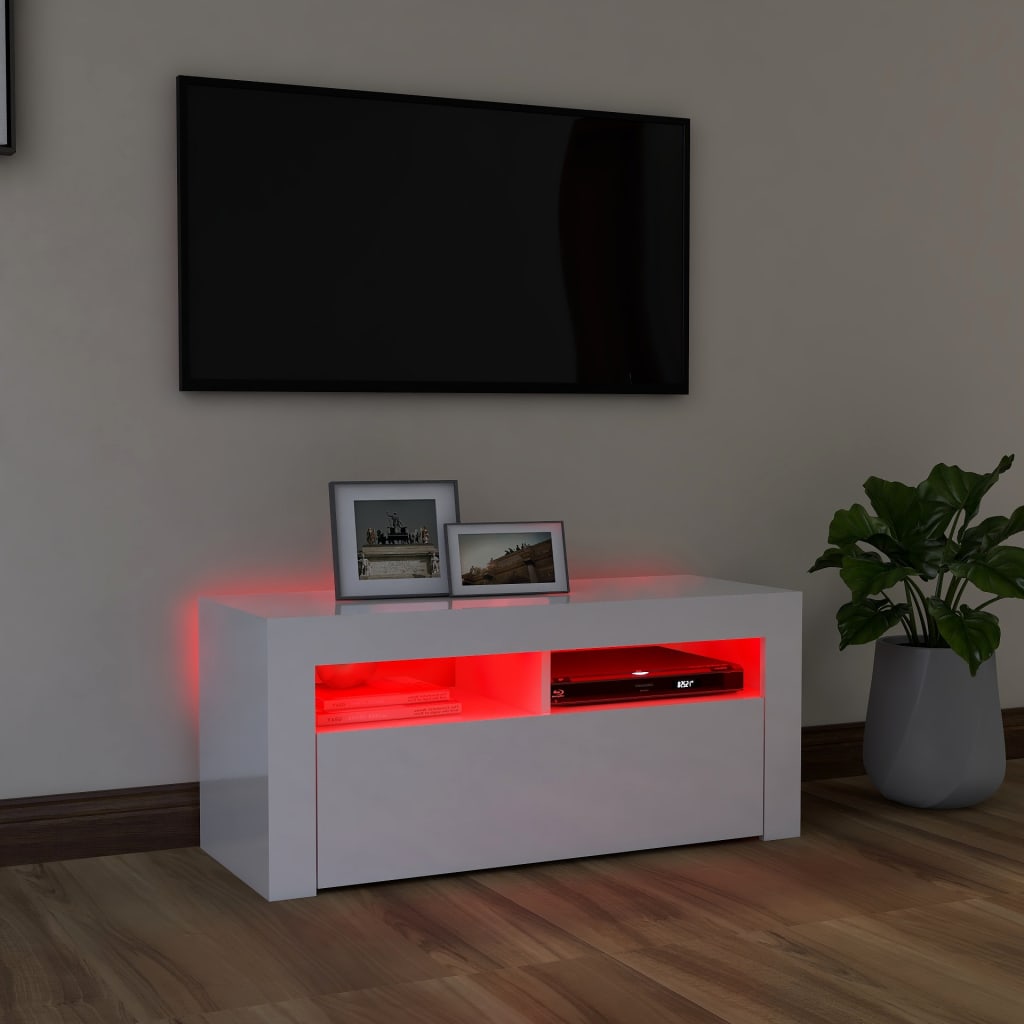 Tv-meubel met LED-verlichting 90x35x40 cm hoogglans wit is nu te koop bij PeponiXL, paradijselijk wonen!
