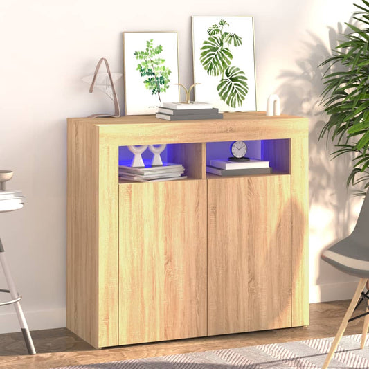 Dressoir met LED-verlichting 80x35x75 cm sonoma eikenkleurig is nu te koop bij PeponiXL, paradijselijk wonen!