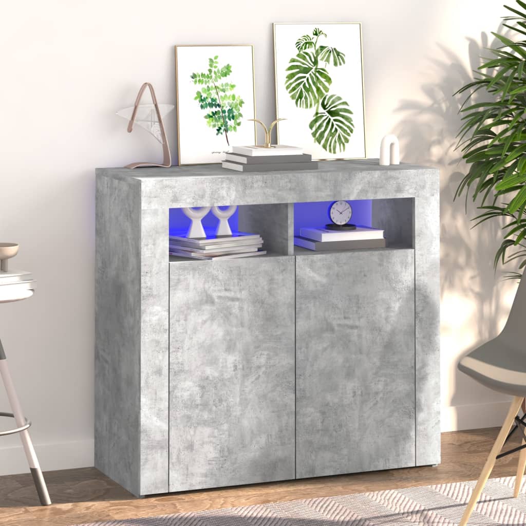 Dressoir met LED-verlichting 80x35x75 cm betongrijs is nu te koop bij PeponiXL, paradijselijk wonen!
