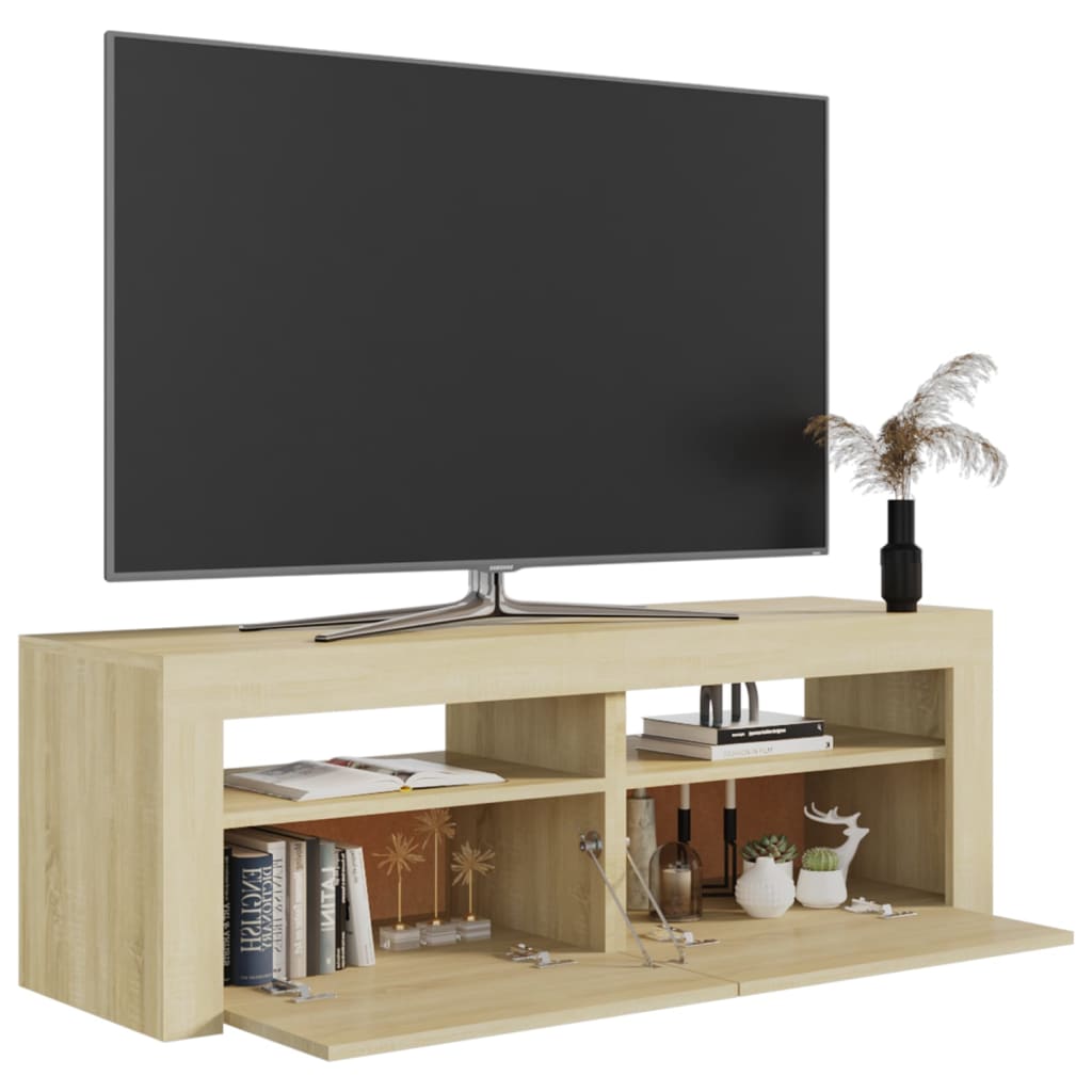 Tv-meubel met LED-verlichting 120x35x40cm sonoma eikenkleurig is nu te koop bij PeponiXL, paradijselijk wonen!