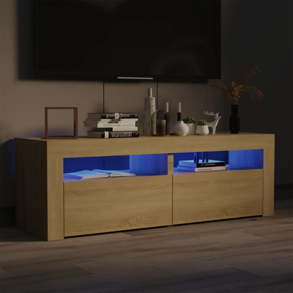 Tv-meubel met LED-verlichting 120x35x40cm sonoma eikenkleurig is nu te koop bij PeponiXL, paradijselijk wonen!
