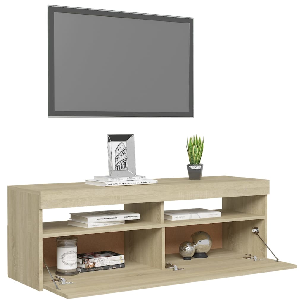 Tv-meubel met LED-verlichting 120x35x40 cm sonoma eikenkleurig is nu te koop bij PeponiXL, paradijselijk wonen!