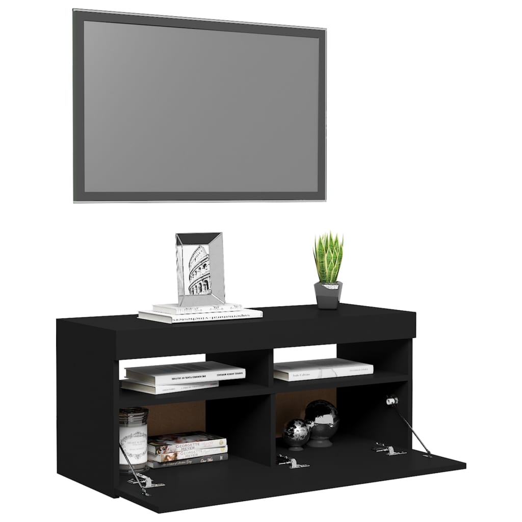 Tv-meubel met LED-verlichting 90x35x40 cm zwart is nu te koop bij PeponiXL, paradijselijk wonen!