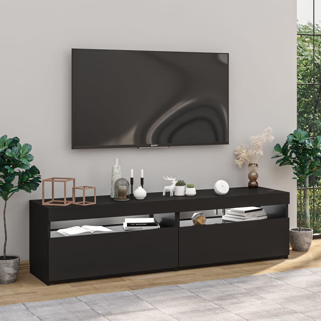 Tv-meubelen 2 st met LED-verlichting 75x35x40 cm zwart is nu te koop bij PeponiXL, paradijselijk wonen!