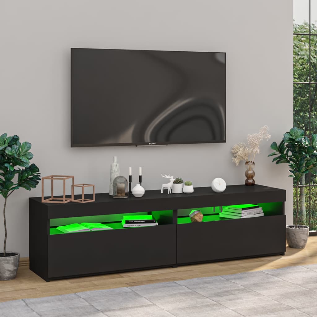Tv-meubelen 2 st met LED-verlichting 75x35x40 cm zwart is nu te koop bij PeponiXL, paradijselijk wonen!