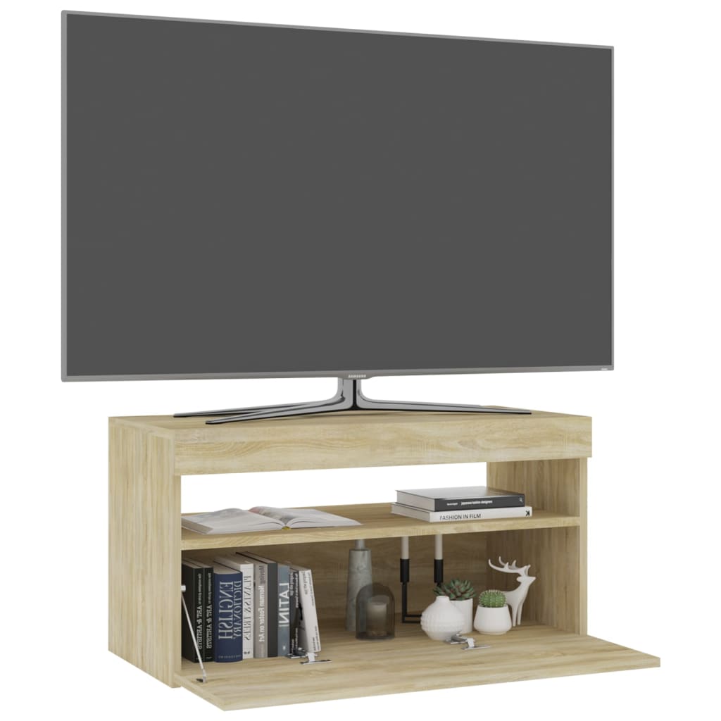 Tv-meubel met LED-verlichting 75x35x40 cm sonoma eikenkleurig is nu te koop bij PeponiXL, paradijselijk wonen!