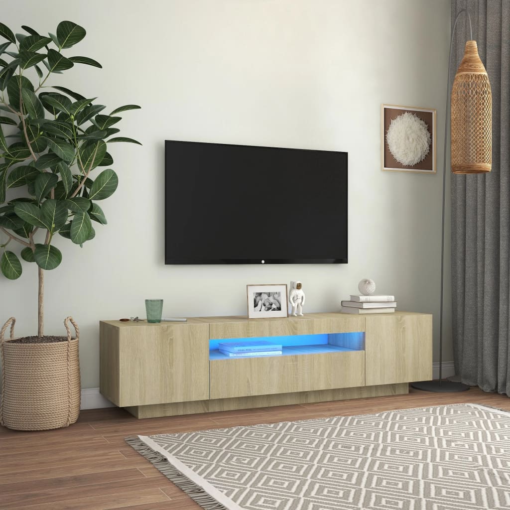 Tv-meubel met LED-verlichting 160x35x40 cm sonoma eikenkleurig is nu te koop bij PeponiXL, paradijselijk wonen!
