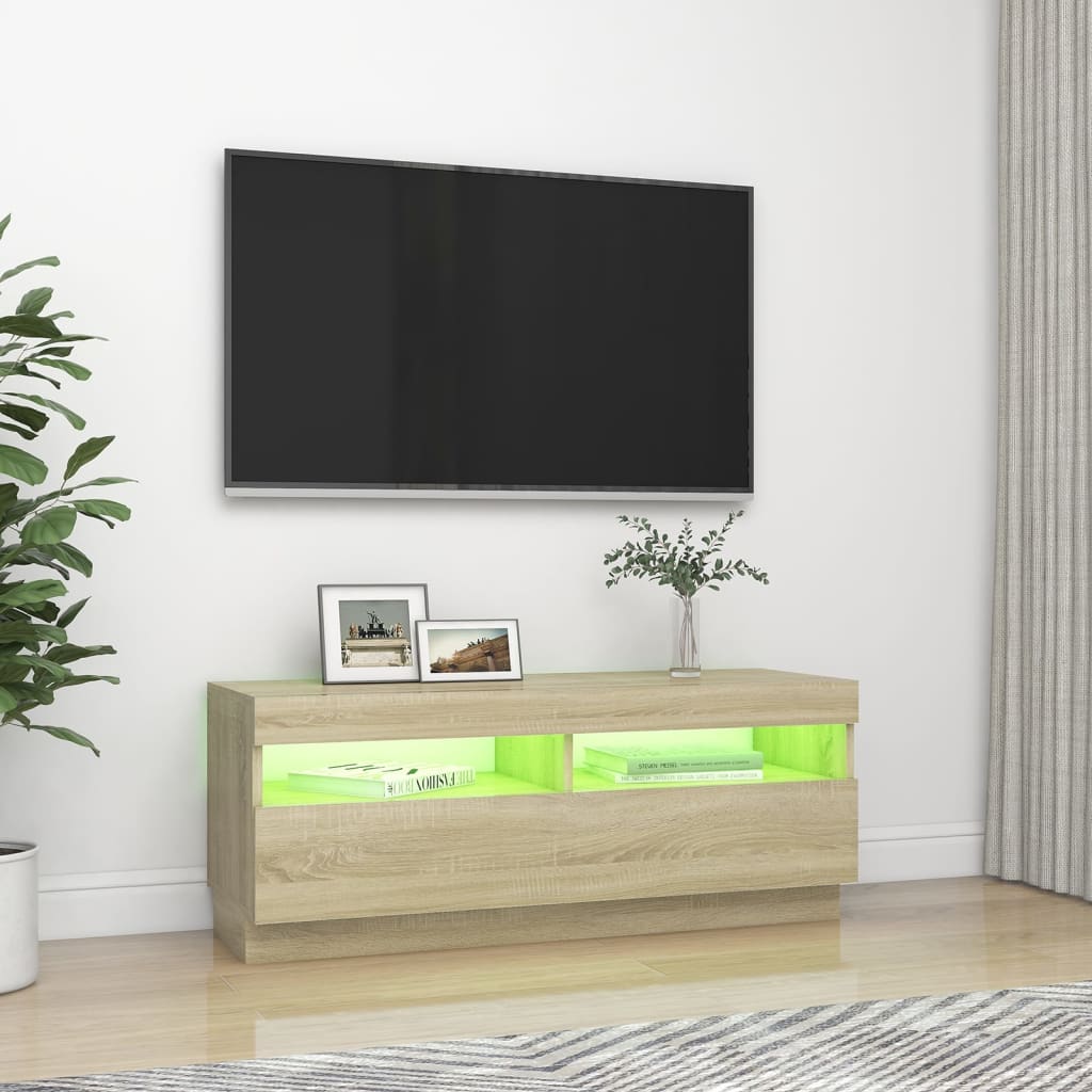 Tv-meubel met LED-verlichting 100x35x40 cm sonoma eikenkleurig is nu te koop bij PeponiXL, paradijselijk wonen!