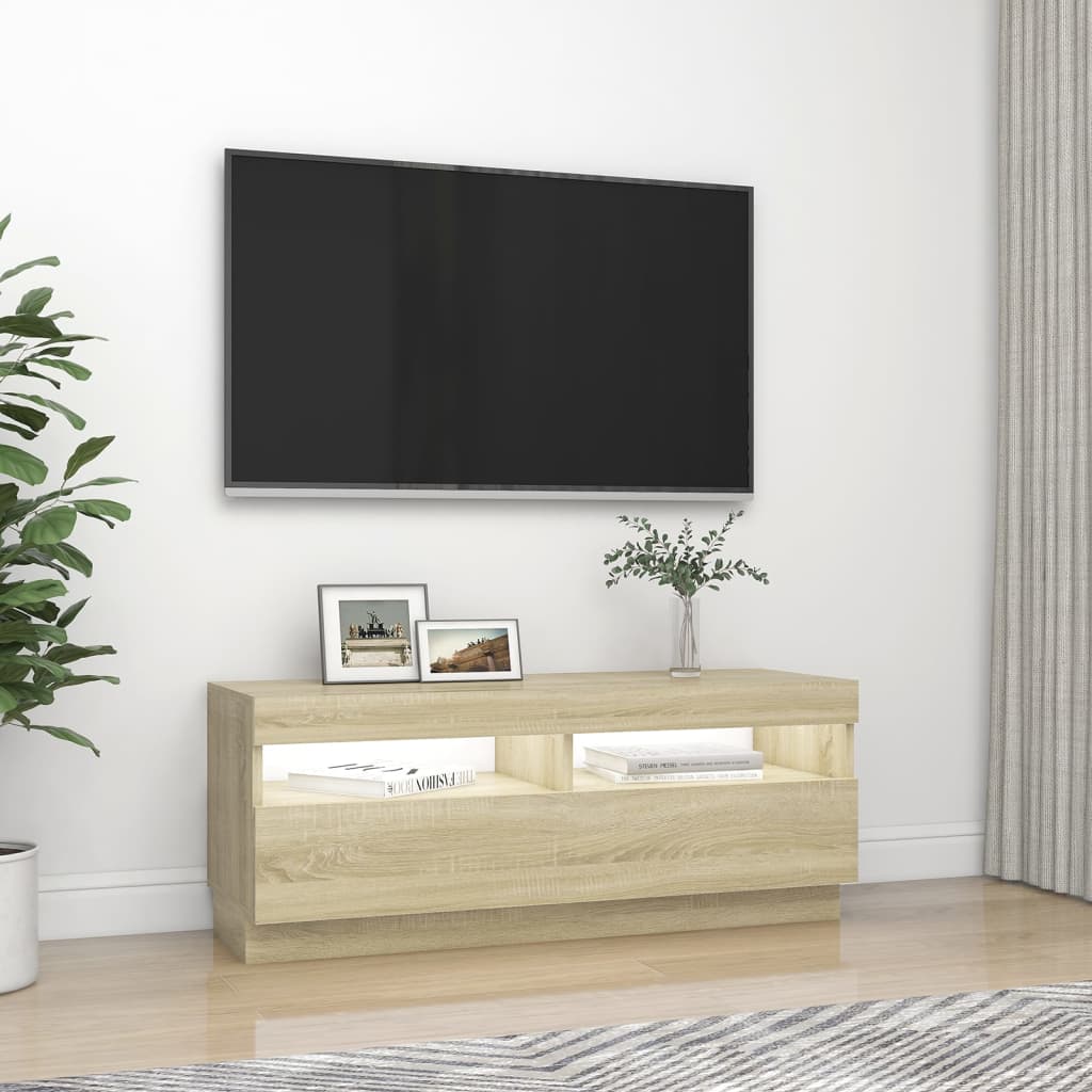 Tv-meubel met LED-verlichting 100x35x40 cm sonoma eikenkleurig is nu te koop bij PeponiXL, paradijselijk wonen!