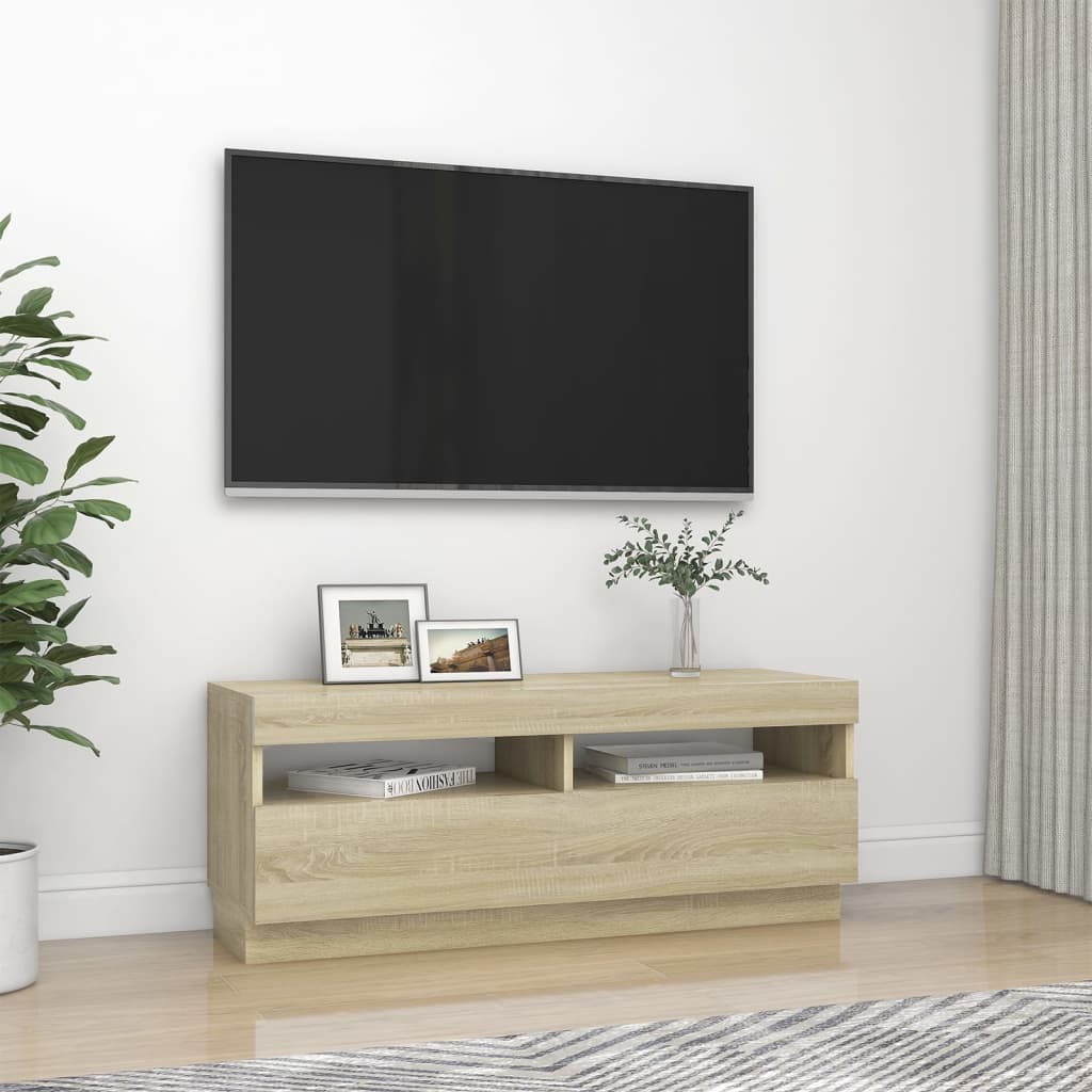 Tv-meubel met LED-verlichting 100x35x40 cm sonoma eikenkleurig is nu te koop bij PeponiXL, paradijselijk wonen!