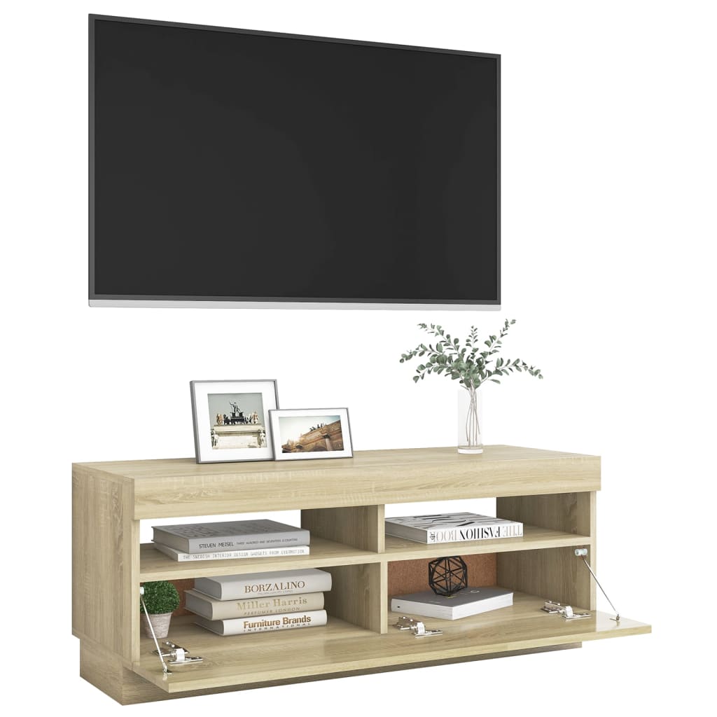 Tv-meubel met LED-verlichting 100x35x40 cm sonoma eikenkleurig is nu te koop bij PeponiXL, paradijselijk wonen!