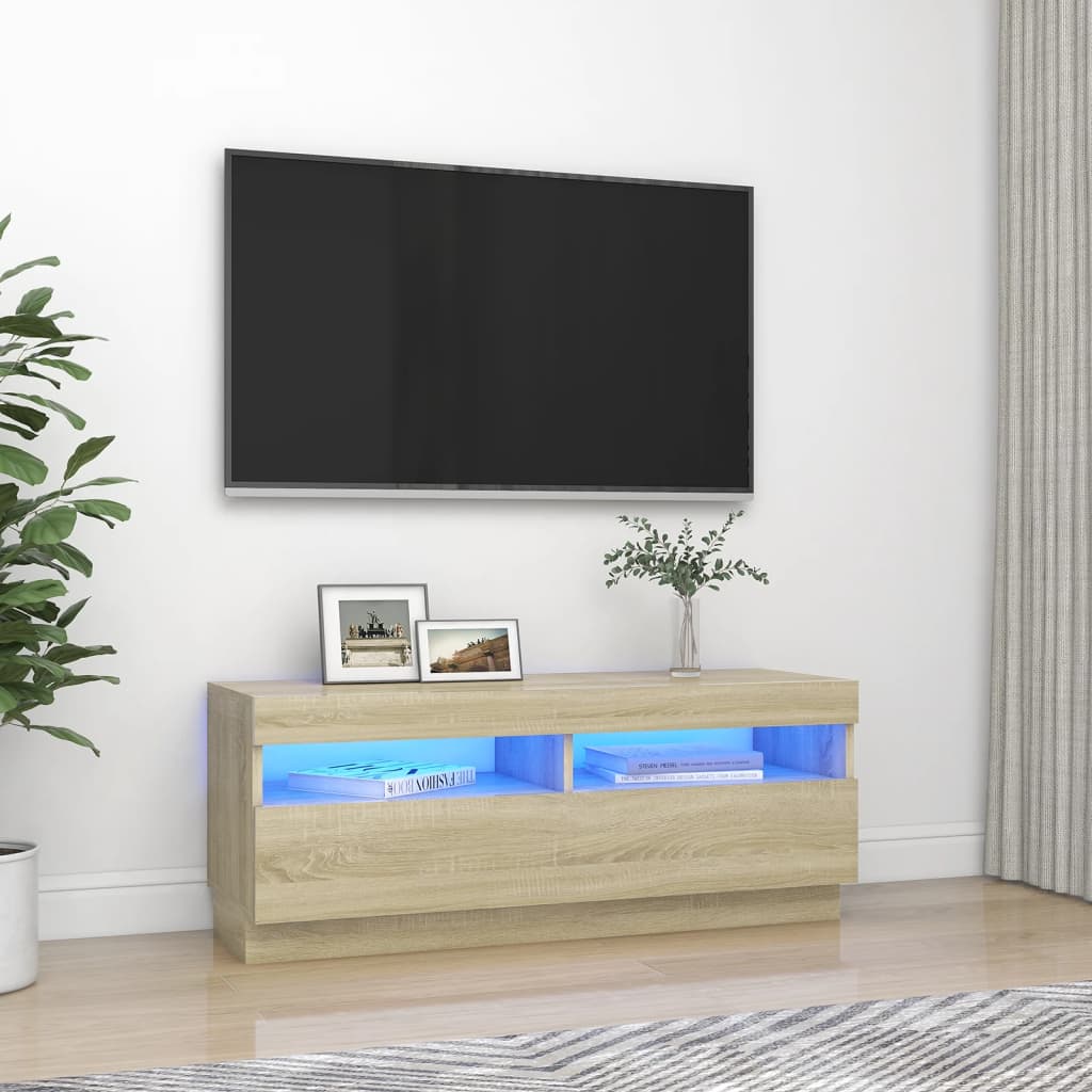 Tv-meubel met LED-verlichting 100x35x40 cm sonoma eikenkleurig is nu te koop bij PeponiXL, paradijselijk wonen!