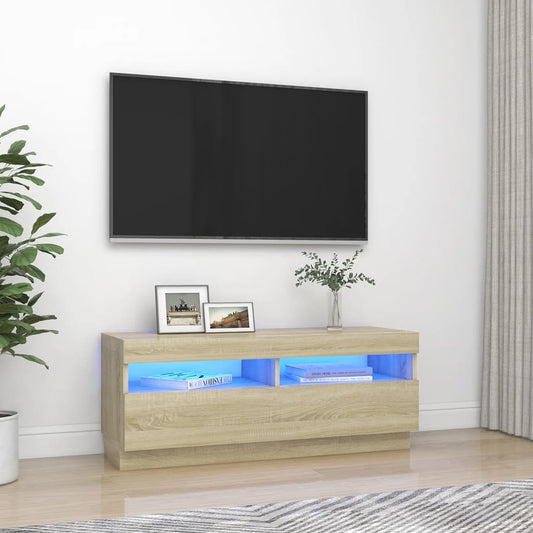 Tv-meubel met LED-verlichting 100x35x40 cm sonoma eikenkleurig is nu te koop bij PeponiXL, paradijselijk wonen!