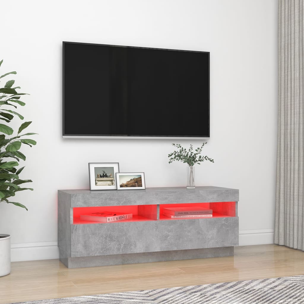 Tv-meubel met LED-verlichting 100x35x40 cm betongrijs is nu te koop bij PeponiXL, paradijselijk wonen!