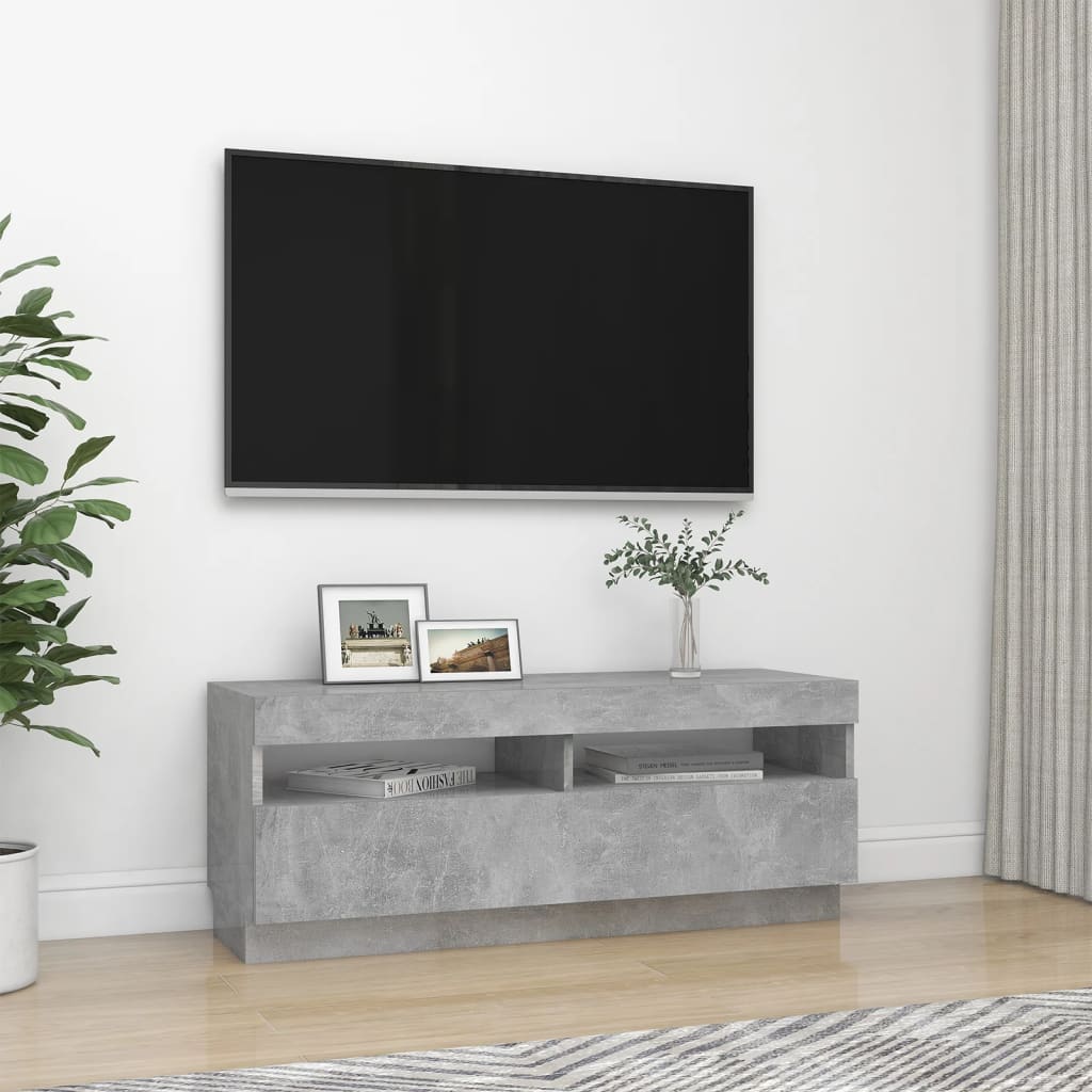 Tv-meubel met LED-verlichting 100x35x40 cm betongrijs is nu te koop bij PeponiXL, paradijselijk wonen!