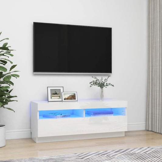 Tv-meubel met LED-verlichting 100x35x40 cm hoogglans wit is nu te koop bij PeponiXL, paradijselijk wonen!