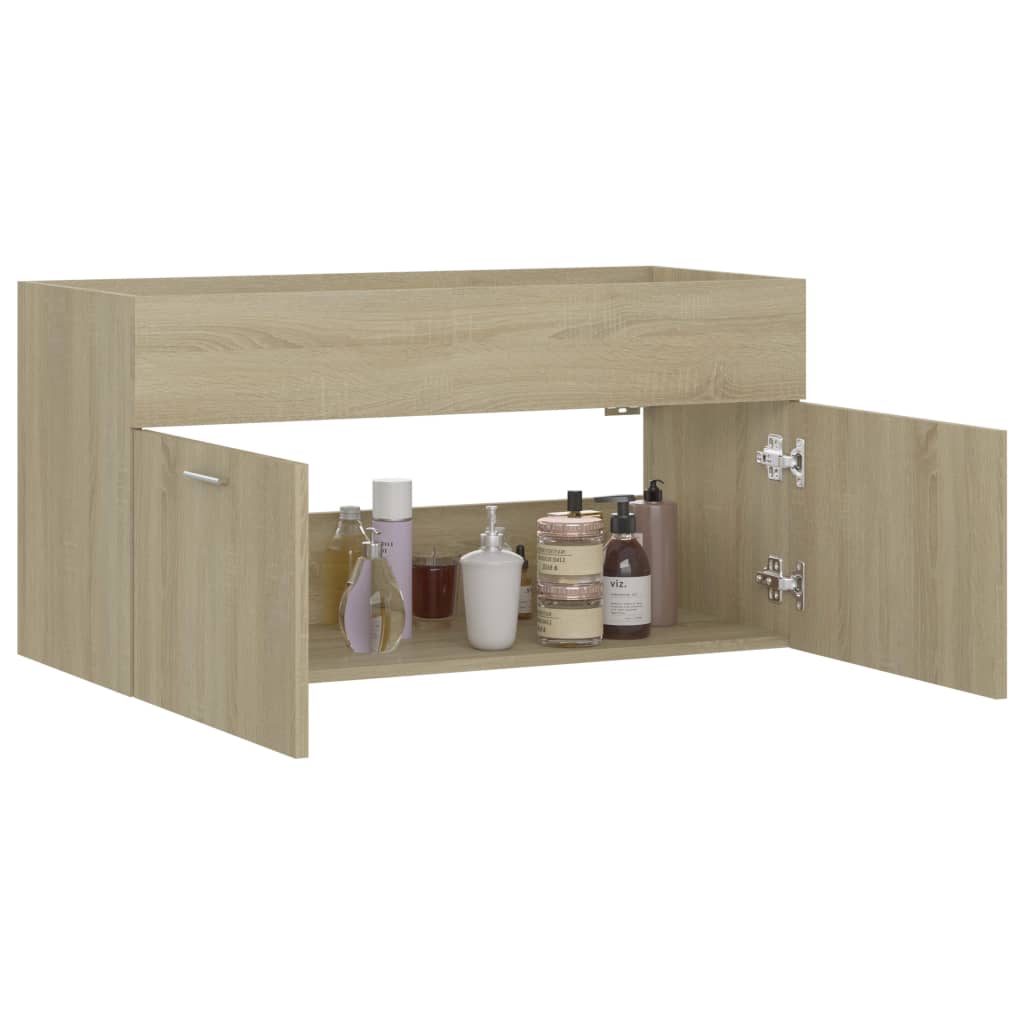 Wastafelkast 90x38,5x46 cm bewerkt hout sonoma eikenkleurig is nu te koop bij PeponiXL, paradijselijk wonen!