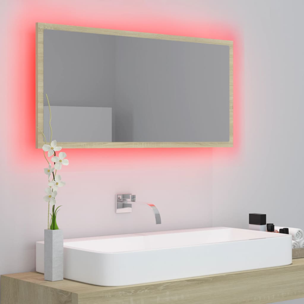 Badkamerspiegel LED 90x8,5x37 cm acryl sonoma eikenkleurig is nu te koop bij PeponiXL, paradijselijk wonen!