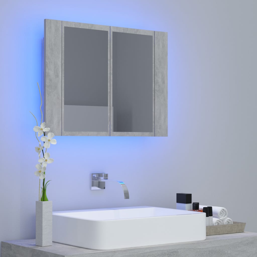 Badkamerkast met spiegel en LED 60x12x45 cm acryl betongrijs is nu te koop bij PeponiXL, paradijselijk wonen!