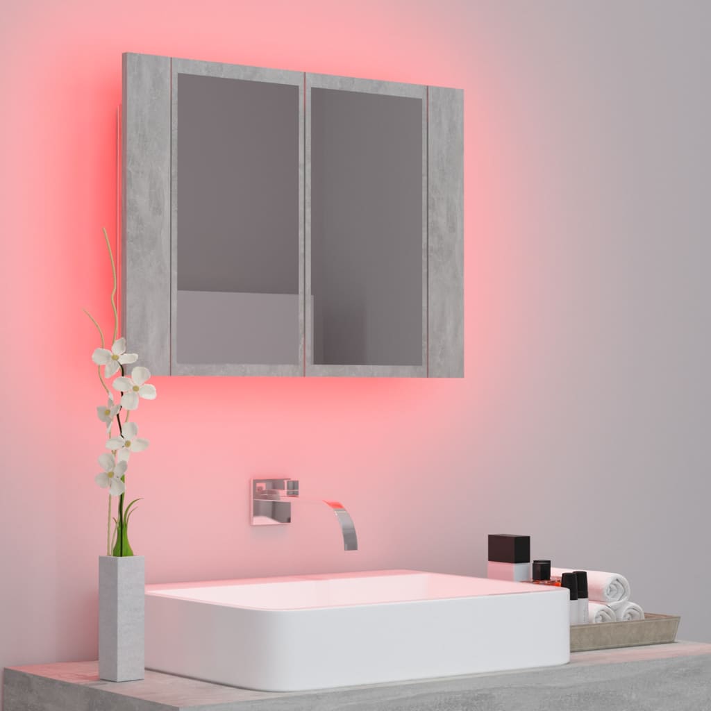 Badkamerkast met spiegel en LED 60x12x45 cm acryl betongrijs is nu te koop bij PeponiXL, paradijselijk wonen!