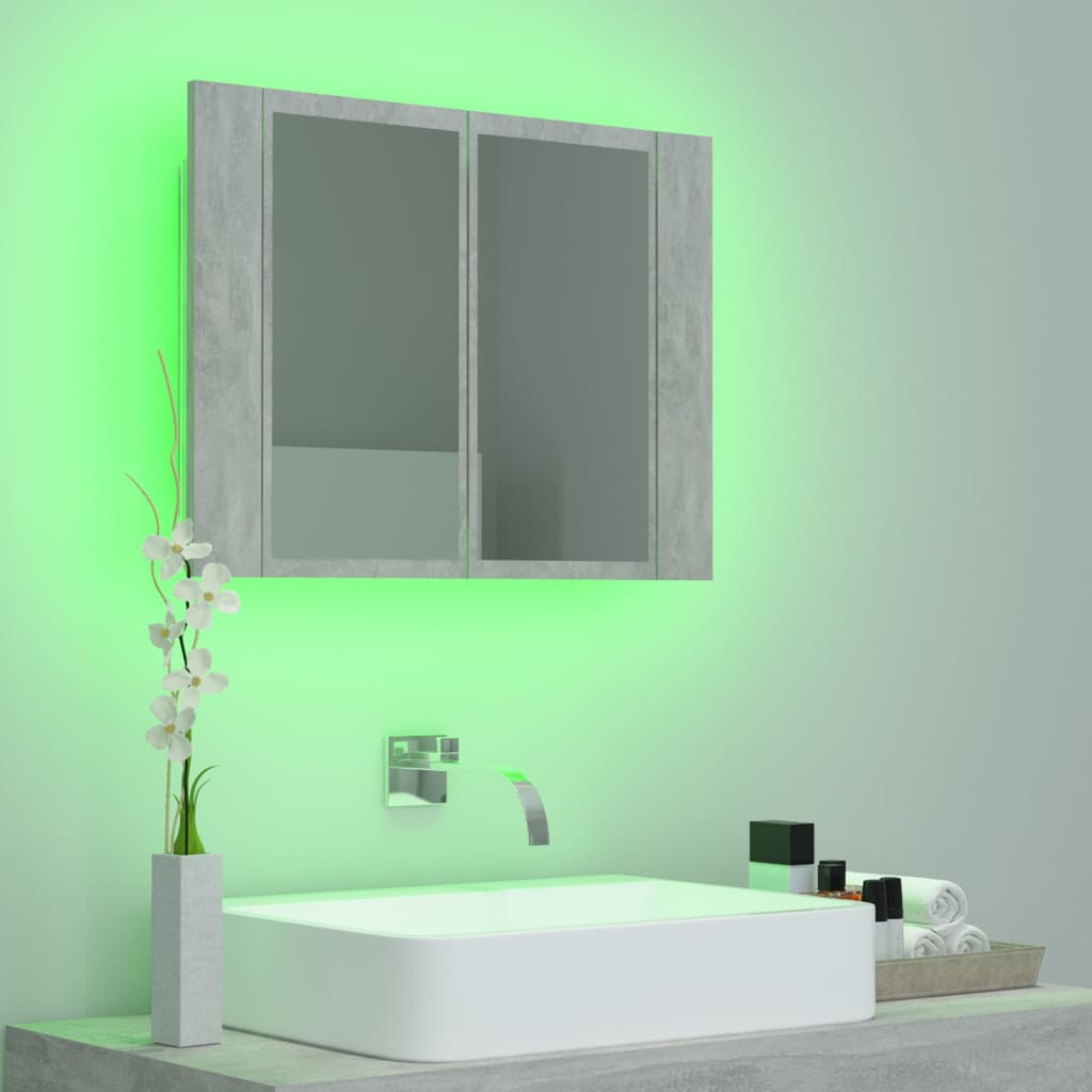 Badkamerkast met spiegel en LED 60x12x45 cm acryl betongrijs is nu te koop bij PeponiXL, paradijselijk wonen!