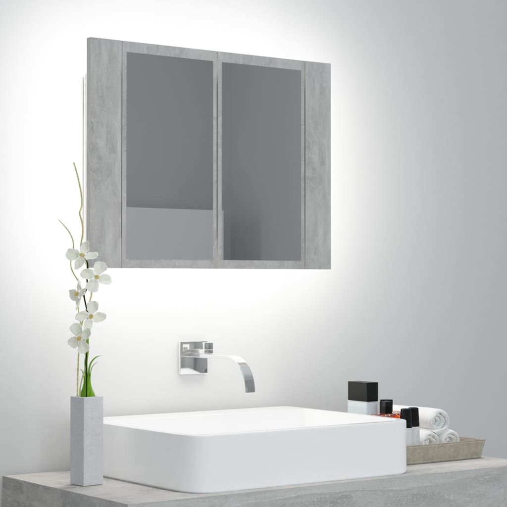 Badkamerkast met spiegel en LED 60x12x45 cm acryl betongrijs is nu te koop bij PeponiXL, paradijselijk wonen!