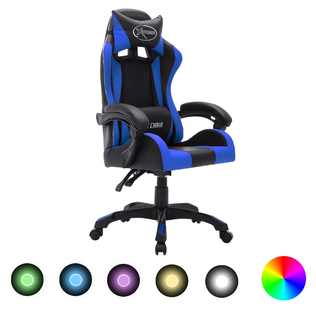 Racestoel met RGB LED-verlichting kunstleer blauw en zwart is nu te koop bij PeponiXL, paradijselijk wonen!
