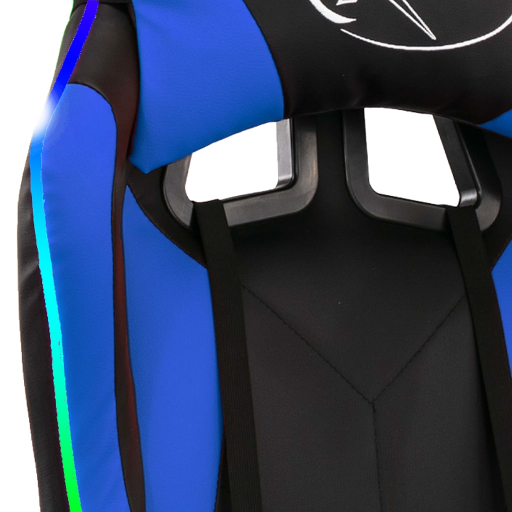 Racestoel met RGB LED-verlichting kunstleer blauw en zwart is nu te koop bij PeponiXL, paradijselijk wonen!