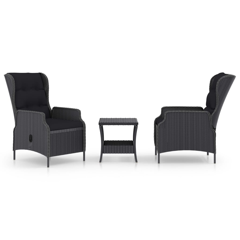 3-delige Loungeset met kussens poly rattan donkergrijs is nu te koop bij PeponiXL, paradijselijk wonen!