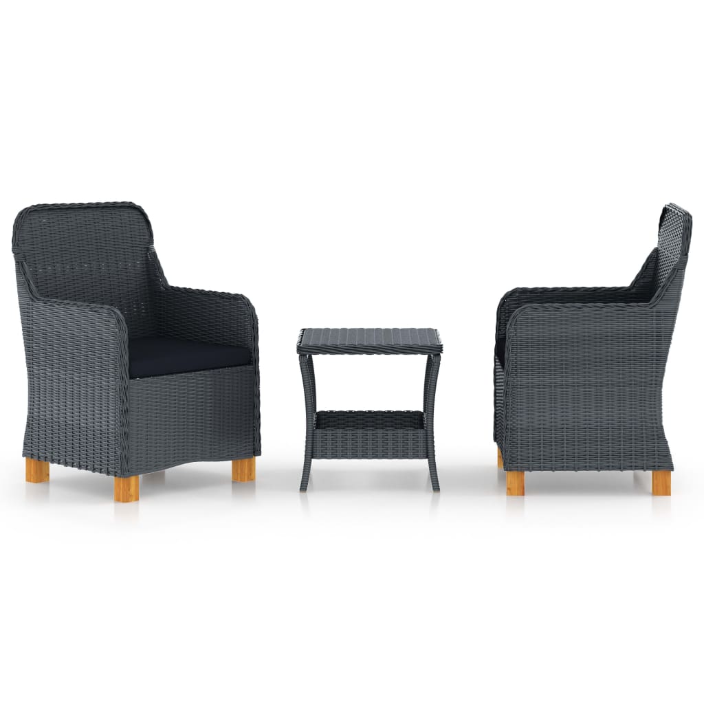 3-delige Loungeset met kussens poly rattan donkergrijs is nu te koop bij PeponiXL, paradijselijk wonen!