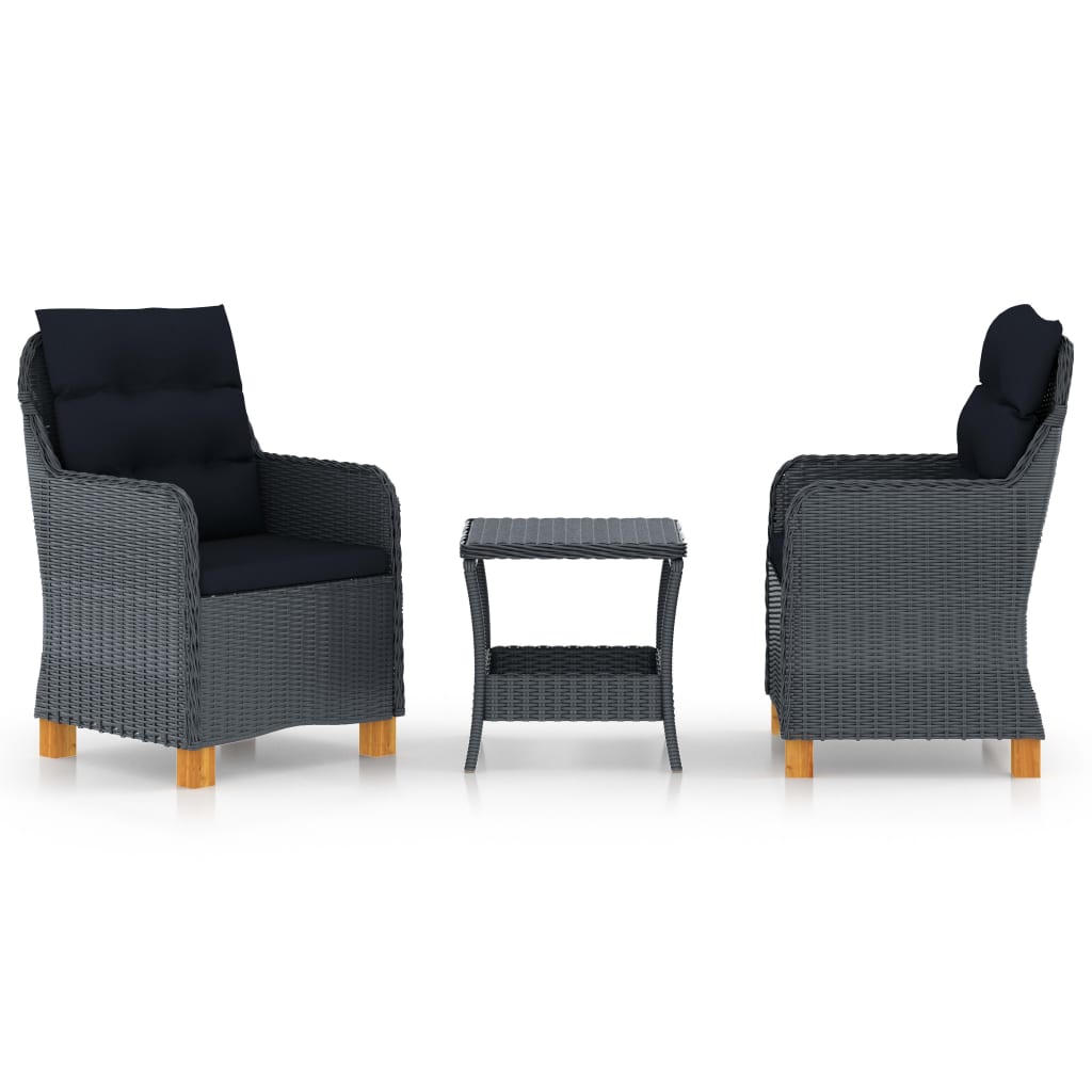 3-delige Loungeset met kussens poly rattan donkergrijs is nu te koop bij PeponiXL, paradijselijk wonen!