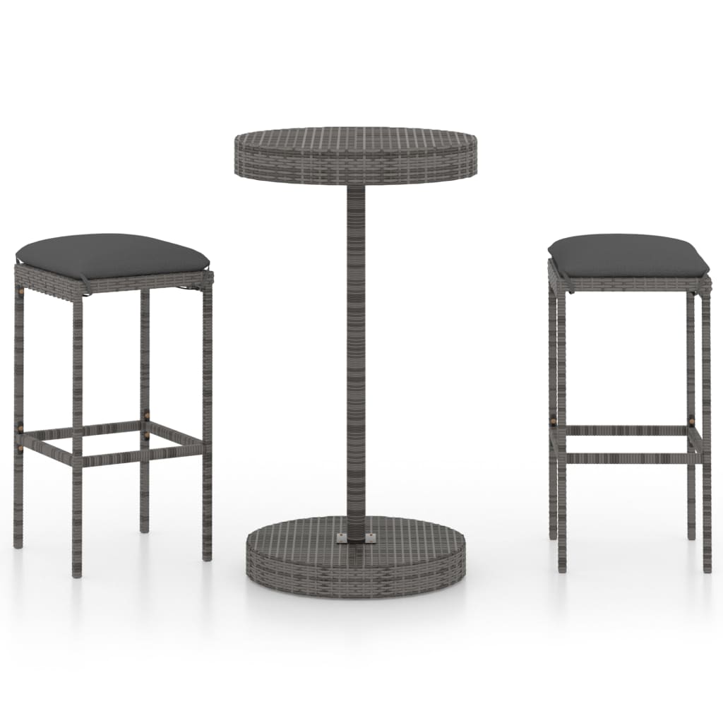 3-delige Tuinbarset met kussens poly rattan grijs is nu te koop bij PeponiXL, paradijselijk wonen!