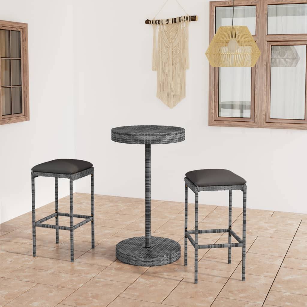 3-delige Tuinbarset met kussens poly rattan grijs is nu te koop bij PeponiXL, paradijselijk wonen!