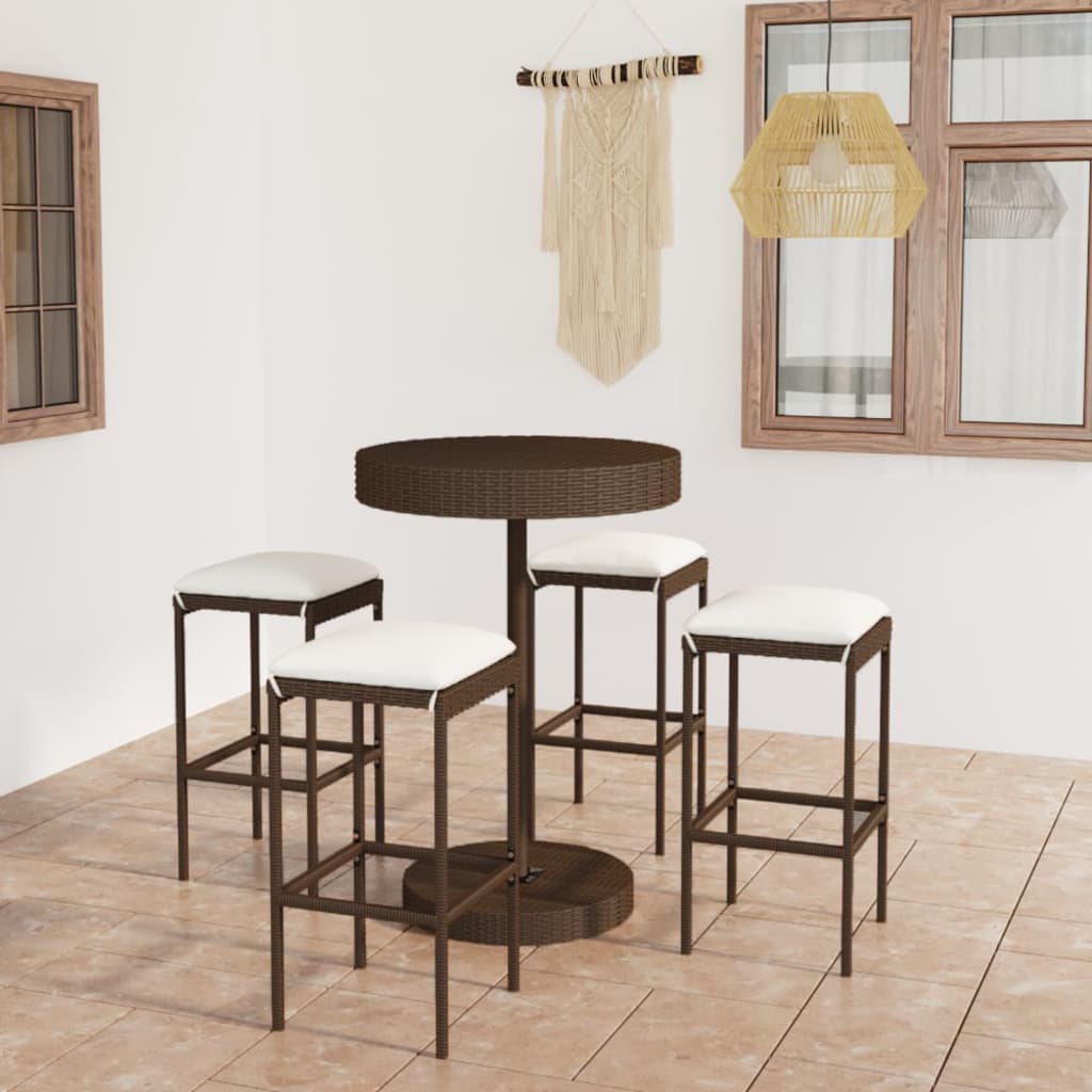 5-delige Tuinbarset met kussens poly rattan bruin is nu te koop bij PeponiXL, paradijselijk wonen!
