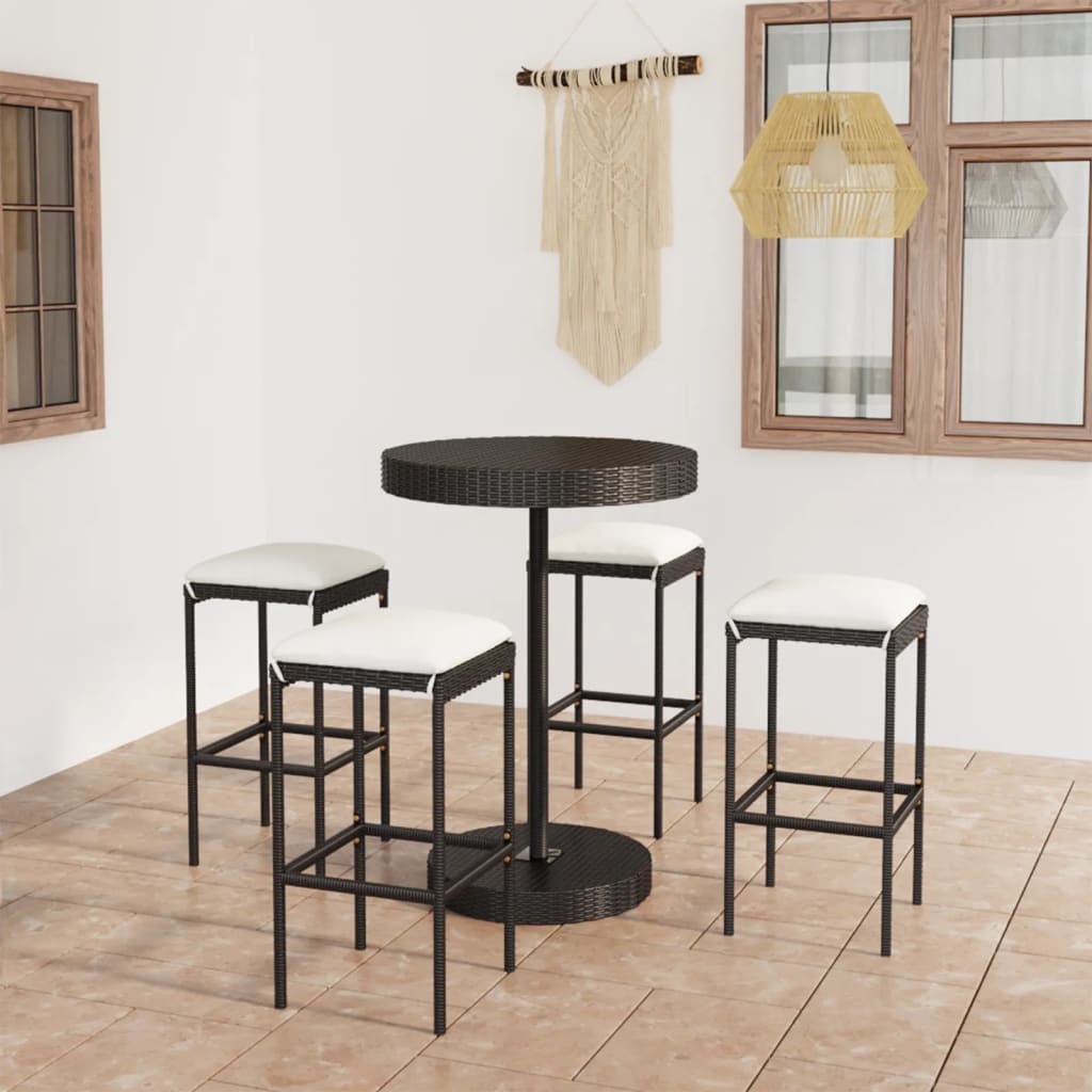 5-delige Tuinbarset met kussens poly rattan zwart is nu te koop bij PeponiXL, paradijselijk wonen!