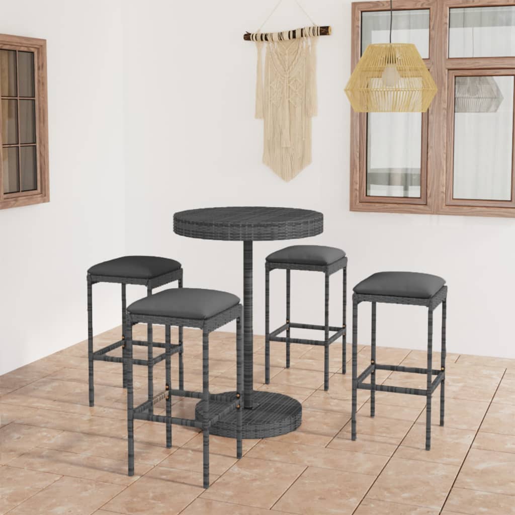 5-delige Tuinbarset met kussens poly rattan grijs is nu te koop bij PeponiXL, paradijselijk wonen!
