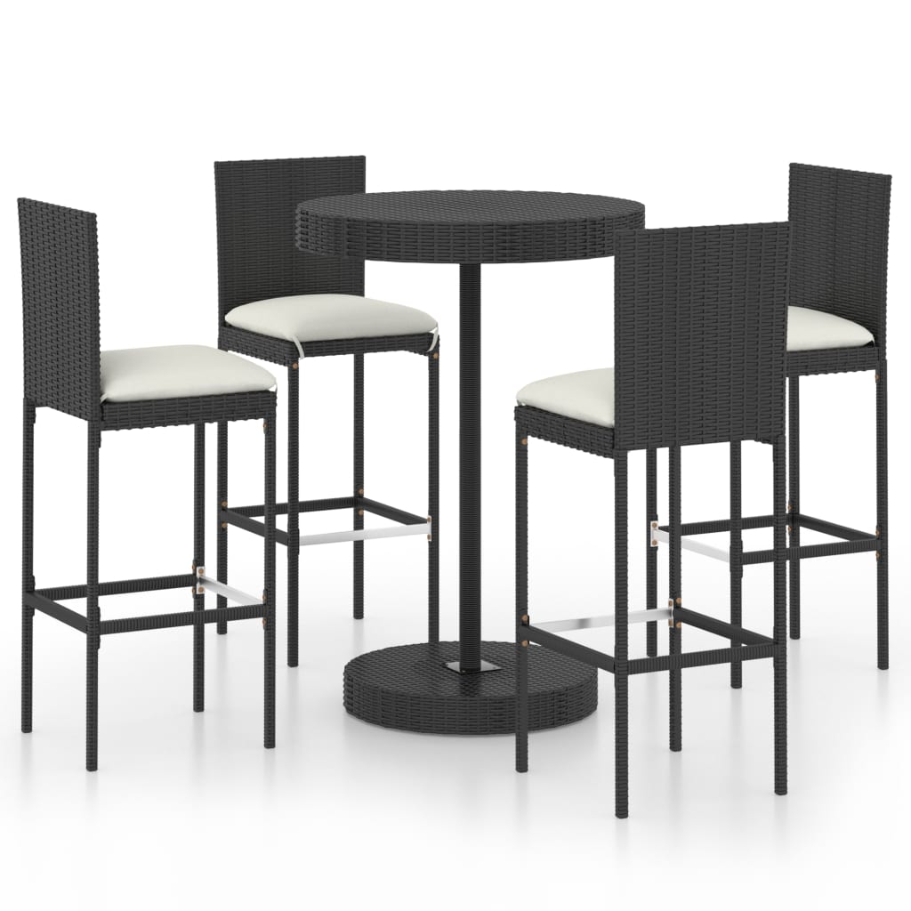 5-delige Tuinbarset met kussens poly rattan zwart is nu te koop bij PeponiXL, paradijselijk wonen!