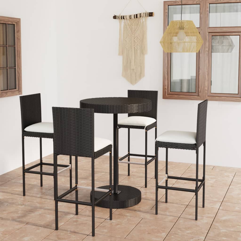 5-delige Tuinbarset met kussens poly rattan zwart is nu te koop bij PeponiXL, paradijselijk wonen!