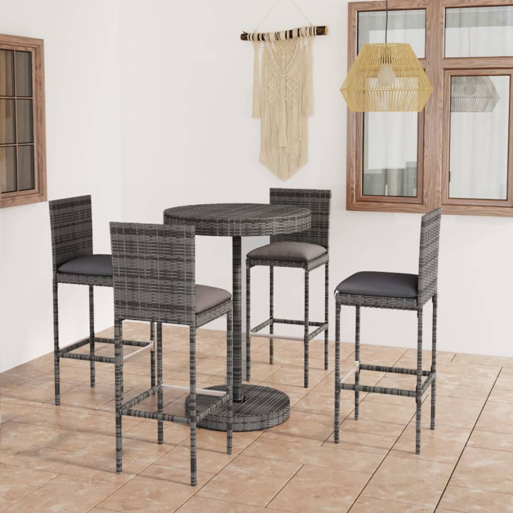 5-delige Tuinbarset met kussens poly rattan grijs is nu te koop bij PeponiXL, paradijselijk wonen!